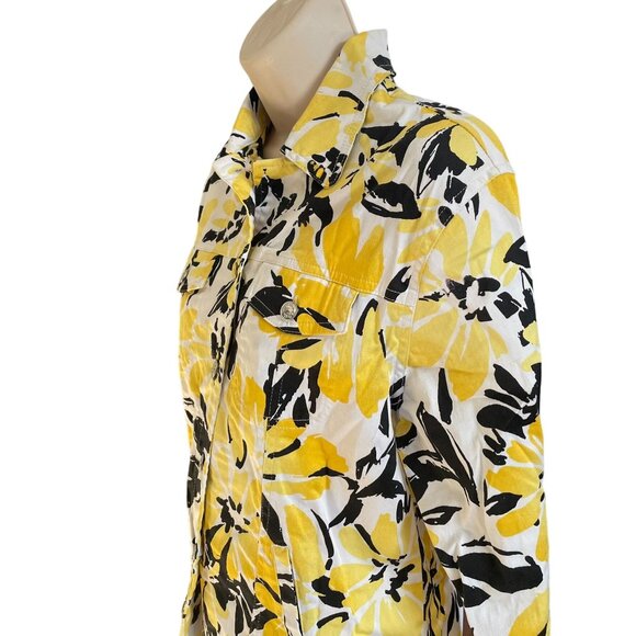 Womens Denim Floral Jacket Stretch Yellow Black Size 8 u - Picture 3 of 12